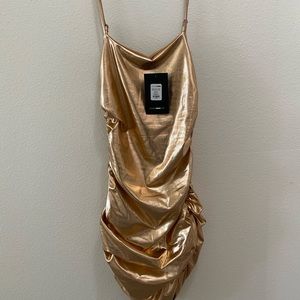 Rose gold metallic mini dress